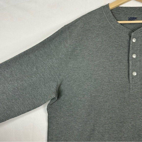 Lands End Shirt Mens Size XL Gray Henley Long Sleeve Waffle Knit 1/4 Button Up - Picture 2 of 8